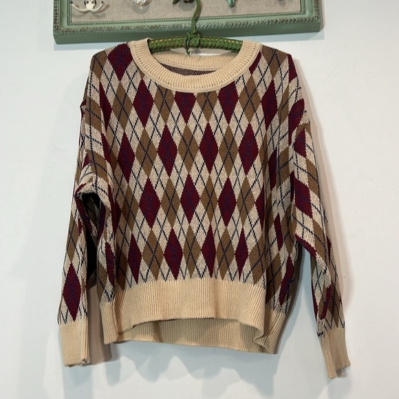 Chaser Women's Size Small Ribbed Boat Neck Argyle Knit Sweater Multicolor NWOT - Picture 4 of 5